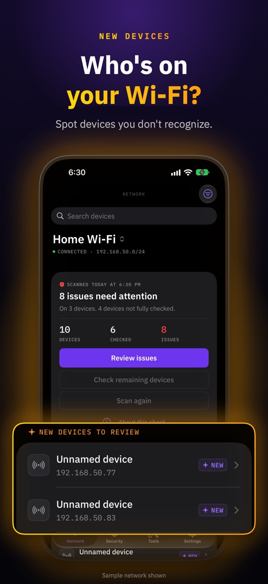 Who's on your Wi-Fi? The network overview with two new, unnamed devices to review